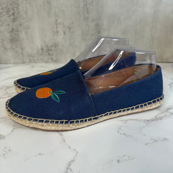 J Crew Shoes Dark Blue Womens 8.5 Embroidered Tropical Fruits Slip On Espadrille - Picture 4 of 9